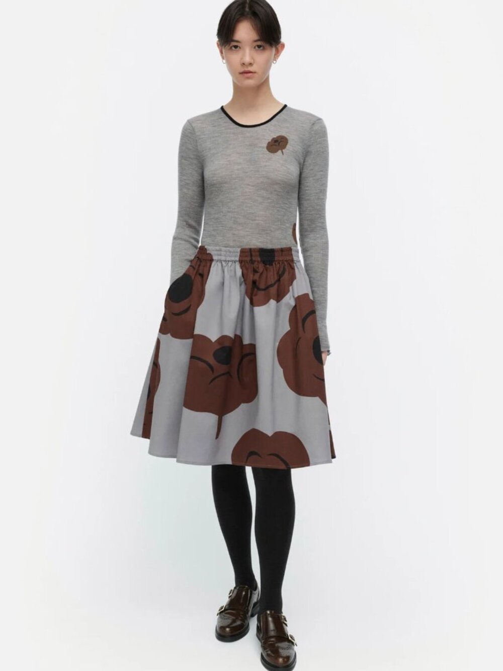 Marimekko Poiminnot Gray Brown Floral Tumma Skirt NWT M, L SOLD OUT